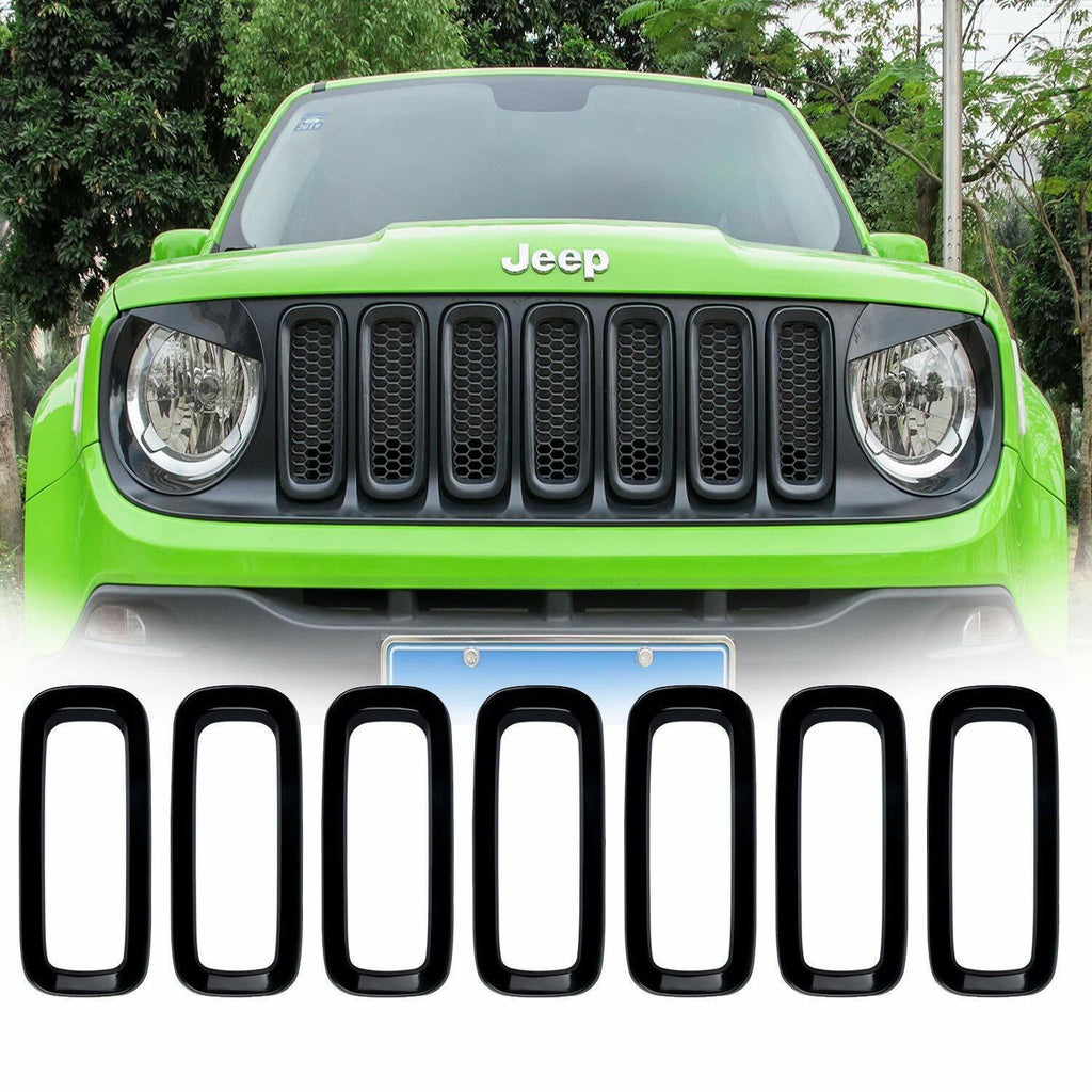 7pcs Front Grill Grille Inserts Guard ABS Cover Trim for Jeep Renegade 2015-2018