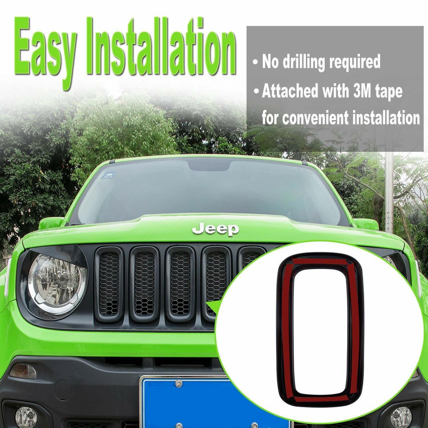 7pcs Front Grill Grille Inserts Guard ABS Cover Trim for Jeep Renegade 2015-2018