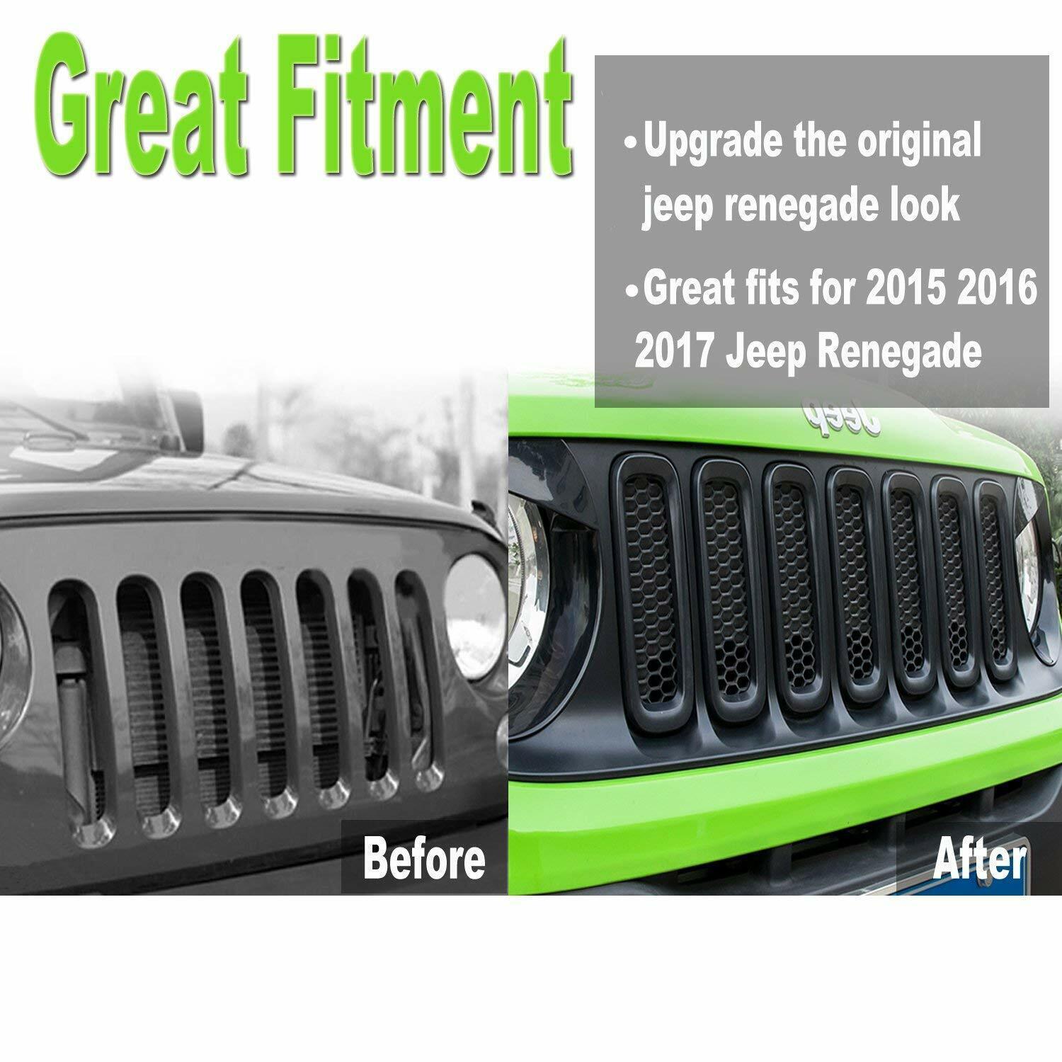 7pcs Front Grill Grille Inserts Guard ABS Cover Trim for Jeep Renegade 2015-2018