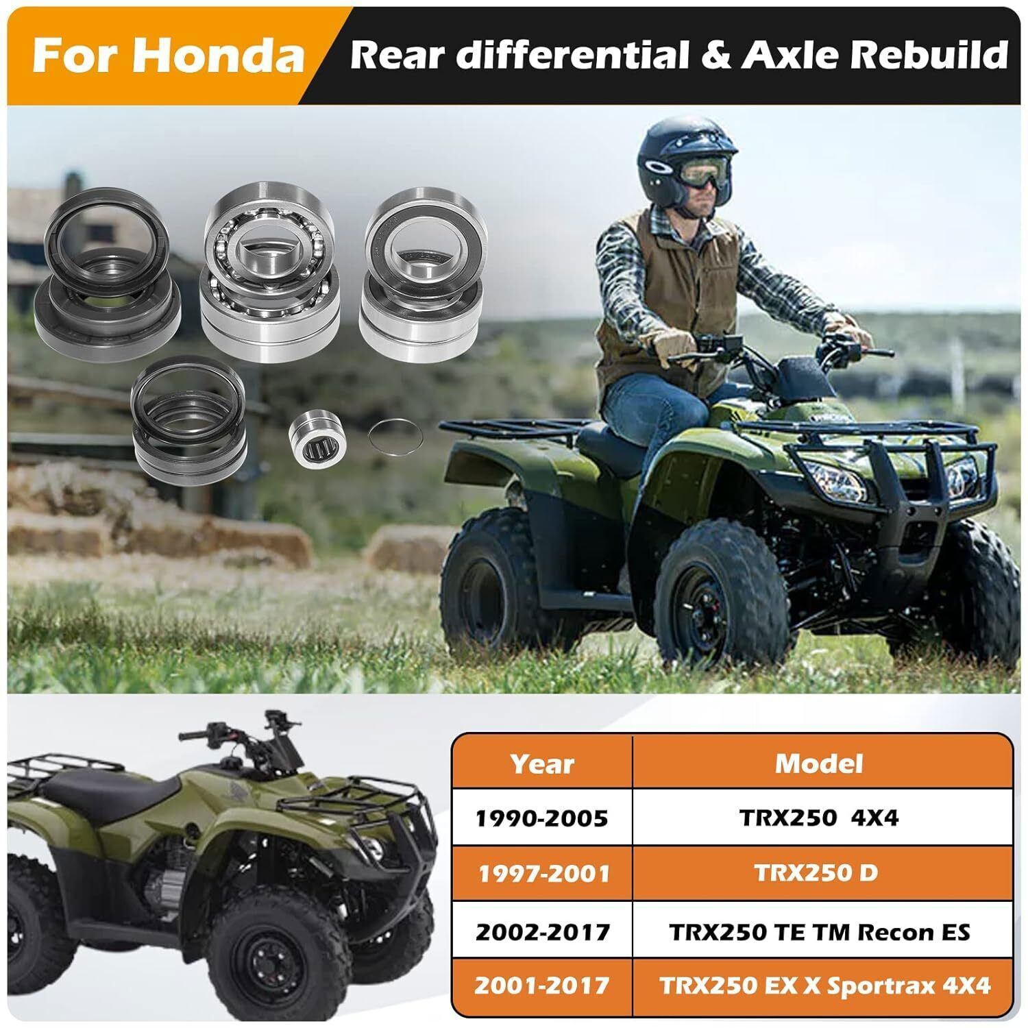 Rear Differential Axle Bearing Seal Kit for Honda TRX250 EX Recon Sportrax 97-17