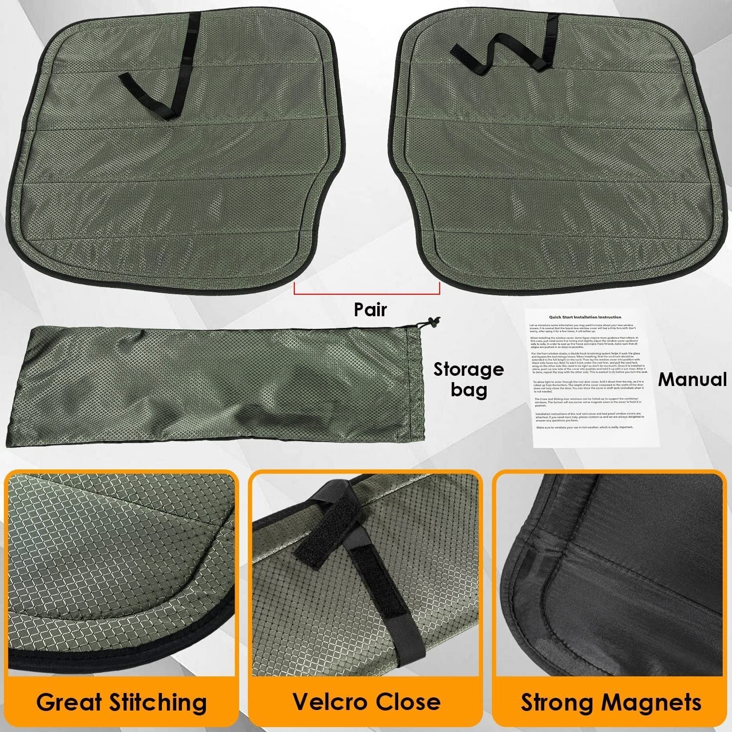 For Mercedes-Benz Sprinter Cargo Van 07-18 Insulated Blackout Rear Door Covers