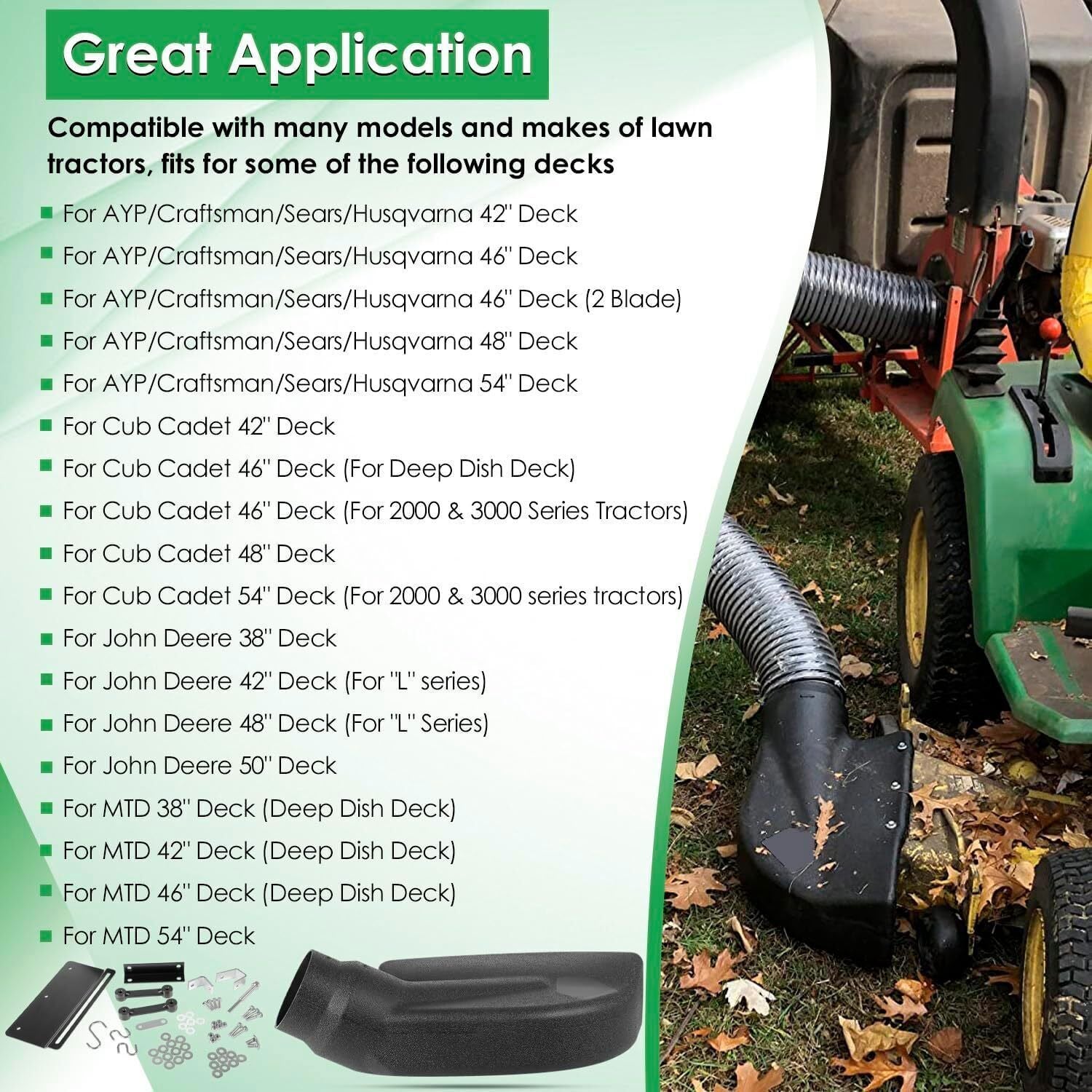 62468 Adapter Mow-N-Vac Kit Leaf Vacuum Bagger Universal Deck Boot Chute