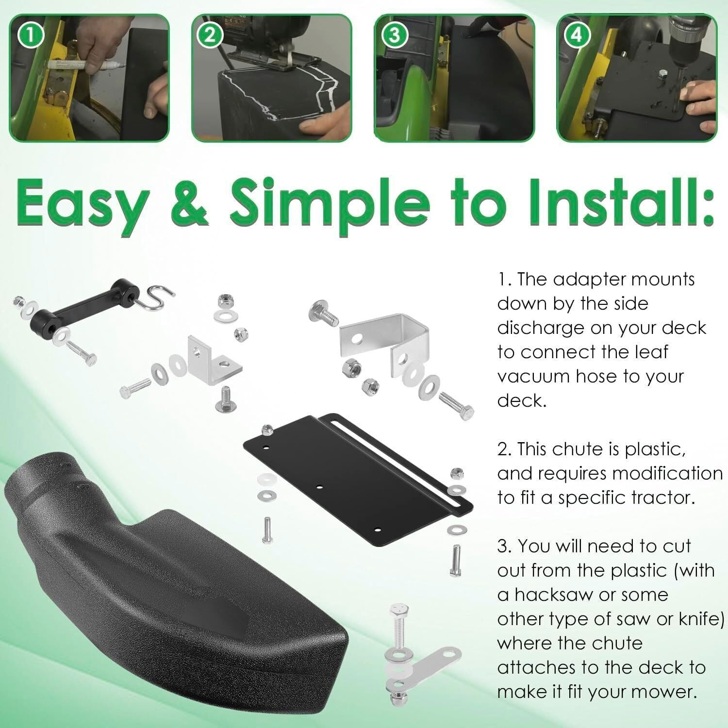 62468 Adapter Mow-N-Vac Kit Leaf Vacuum Bagger Universal Deck Boot Chute