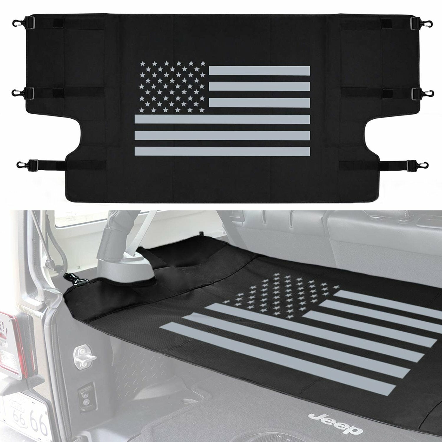 Rear Trunk Cargo Cover Luggage Shade w/ US Flag for Jeep Wrangler JK 2007-2018