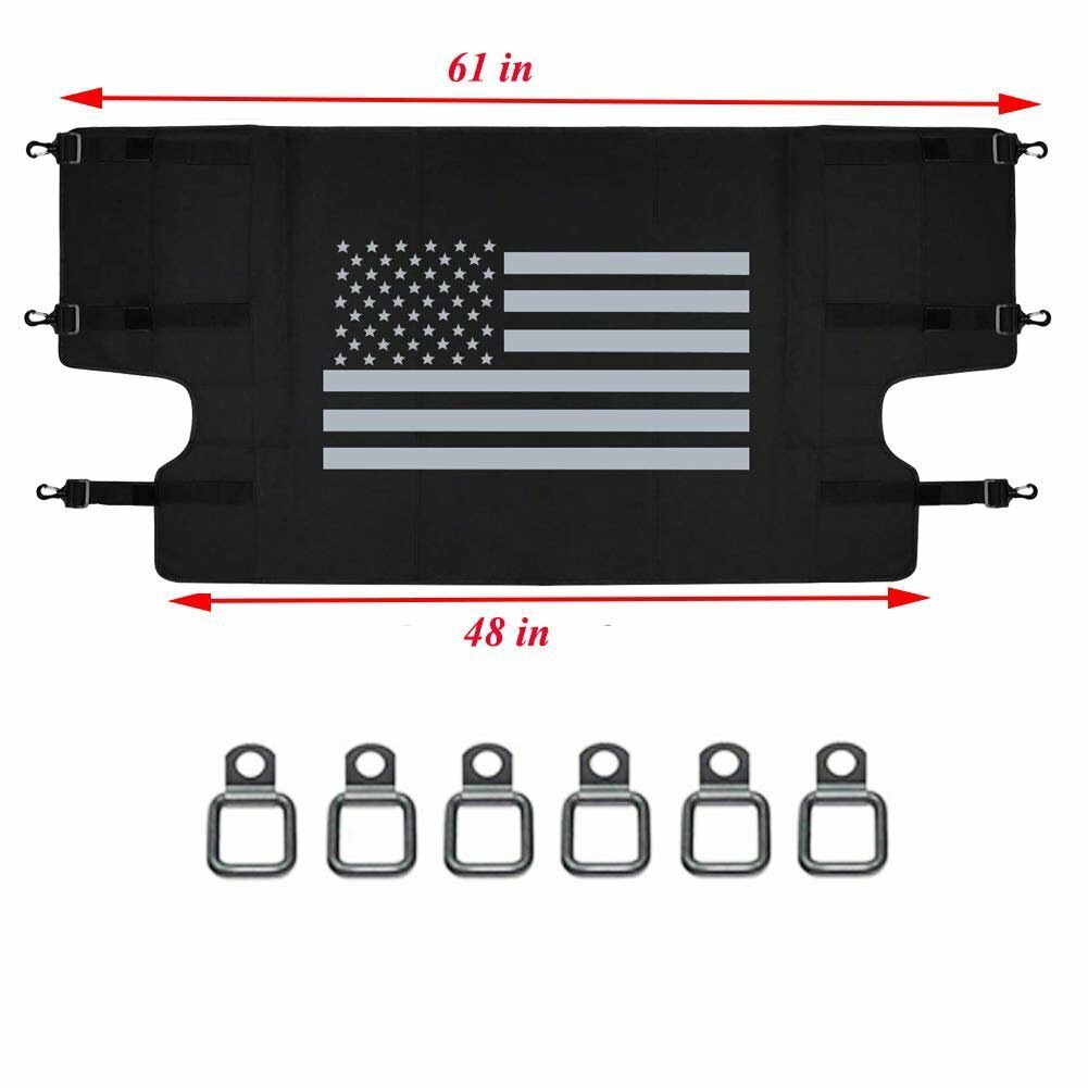 Rear Trunk Cargo Cover Luggage Shade w/ US Flag for Jeep Wrangler JK 2007-2018