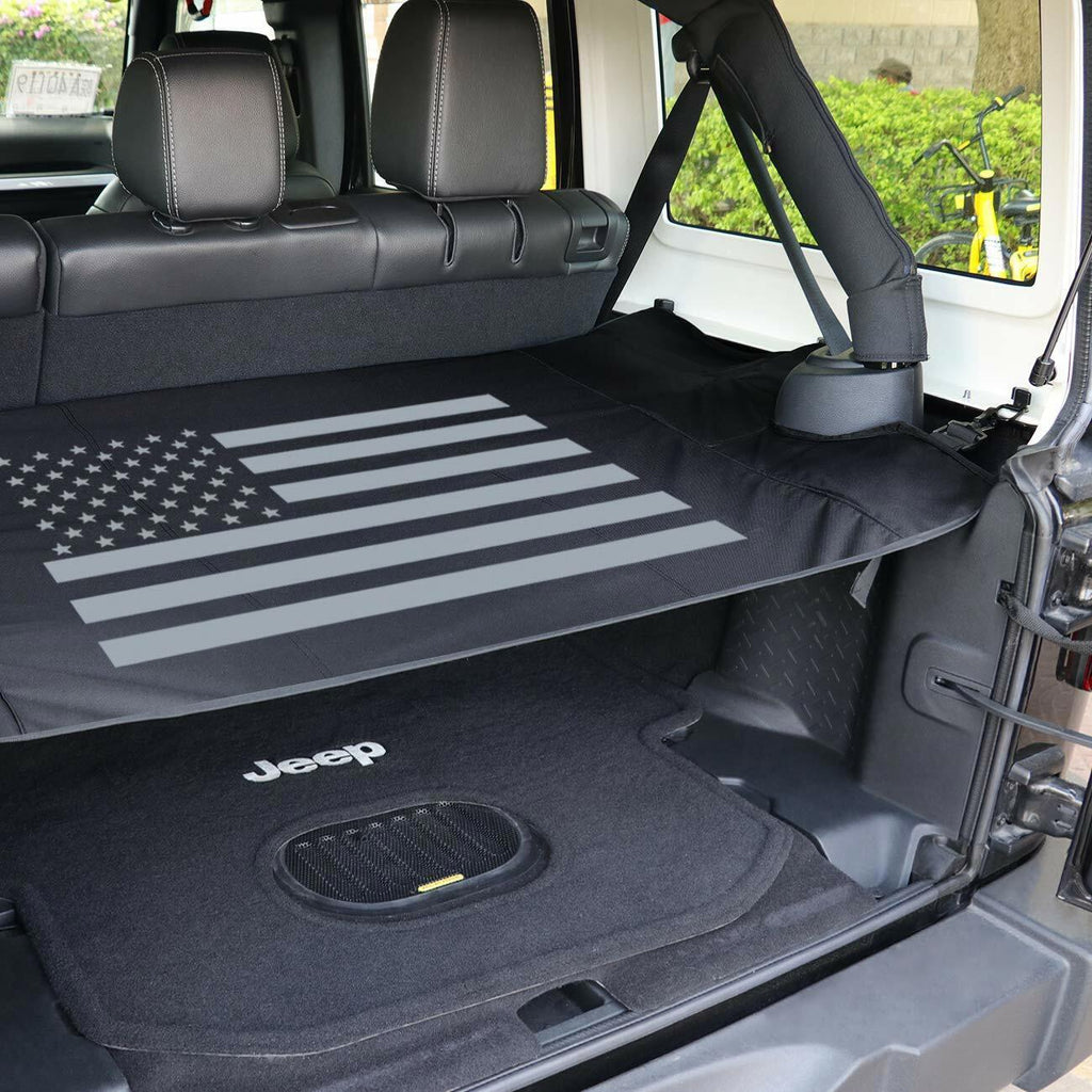 Rear Trunk Cargo Cover Luggage Shade w/ US Flag for Jeep Wrangler JK 2007-2018