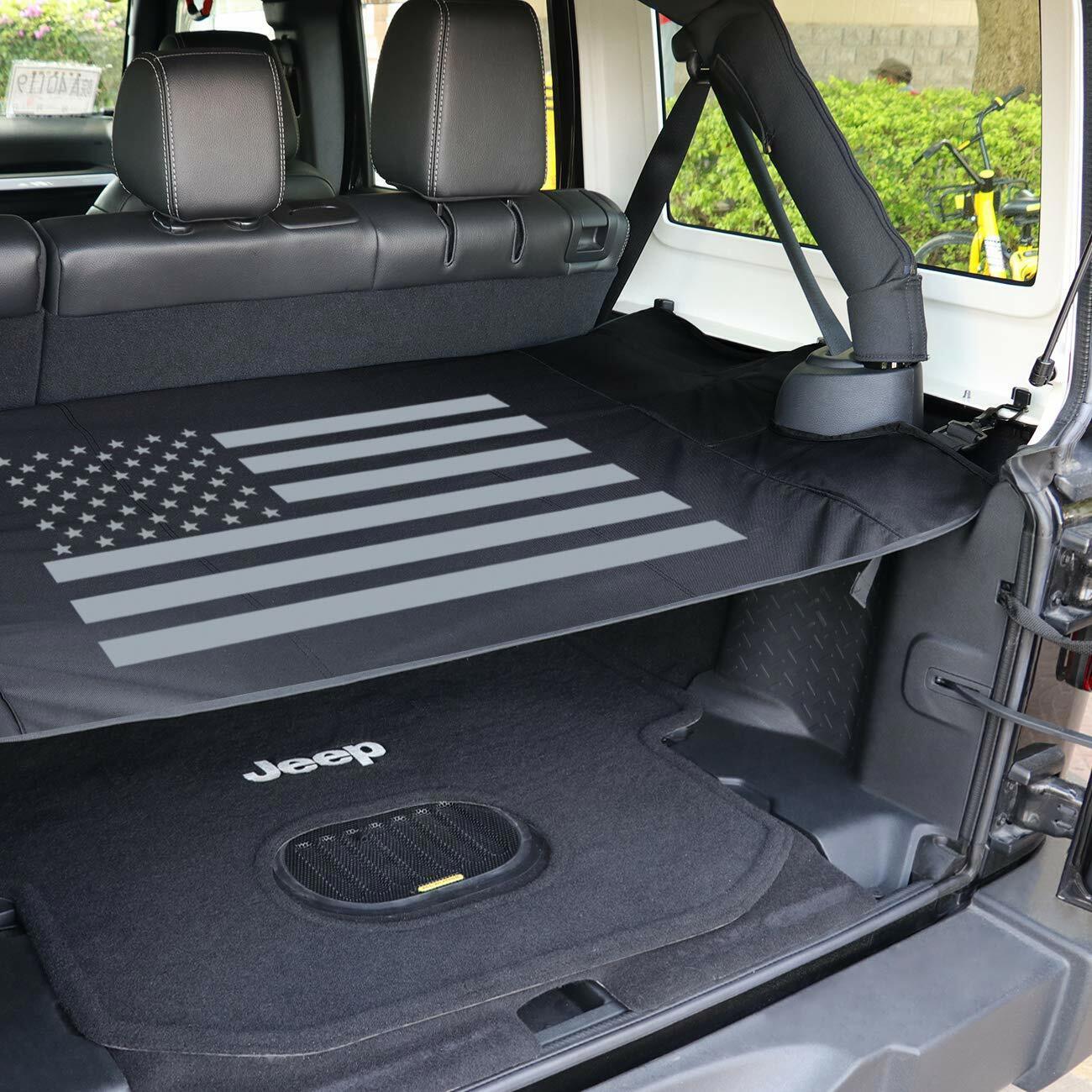 Rear Trunk Cargo Cover Luggage Shade w/ US Flag for Jeep Wrangler JK 2007-2018