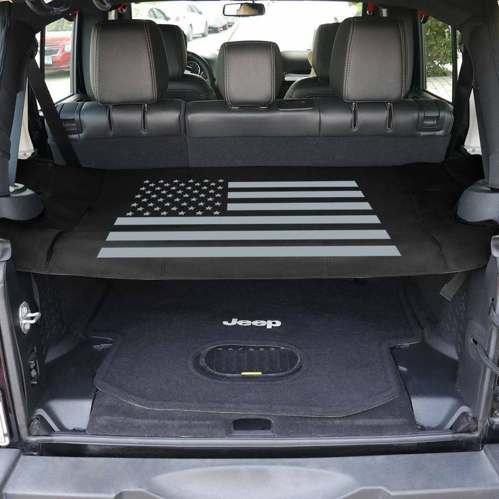 Rear Trunk Cargo Cover Luggage Shade w/ US Flag for Jeep Wrangler JK 2007-2018