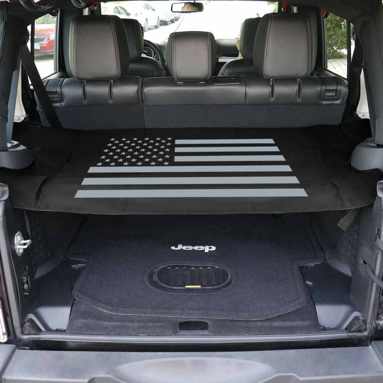 Rear Trunk Cargo Cover Luggage Shade w/ US Flag for Jeep Wrangler JK 2007-2018