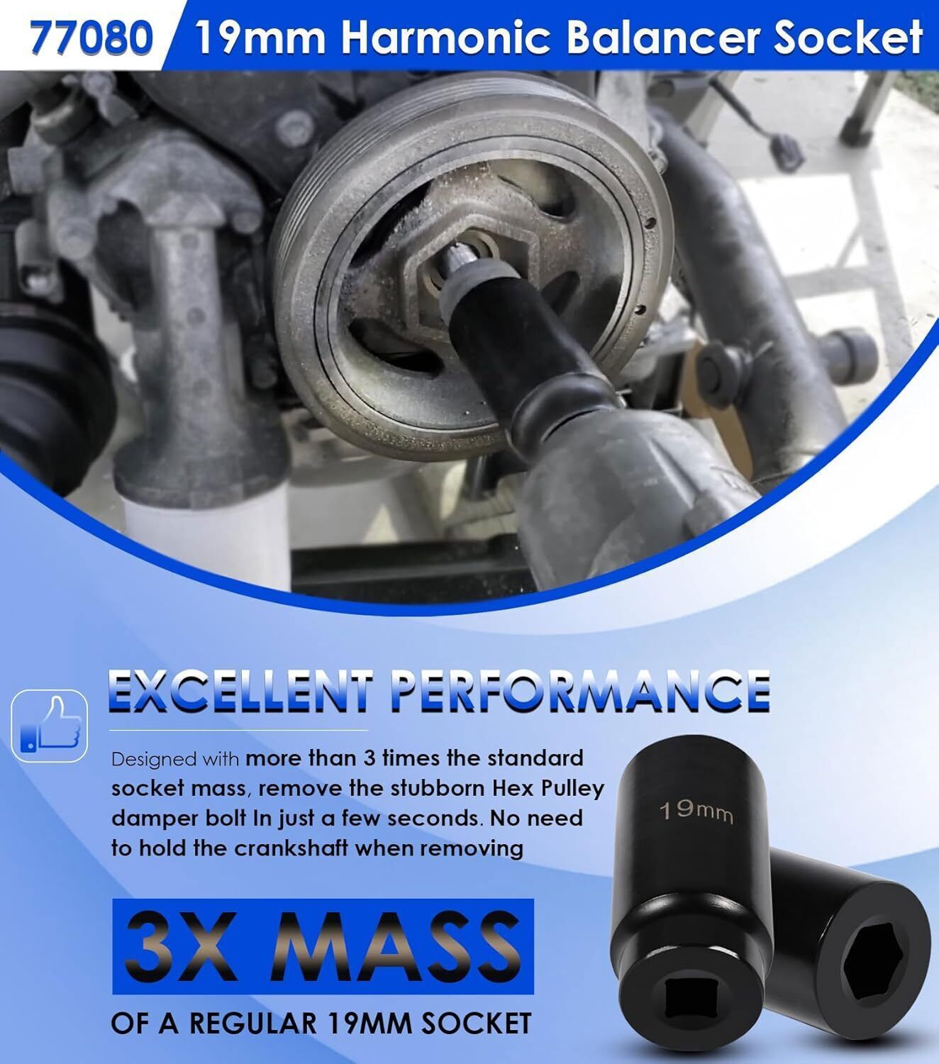 19mm Harmonic Balancer Impact Socket Pulley Damper Bolt Tool for Honda Engines