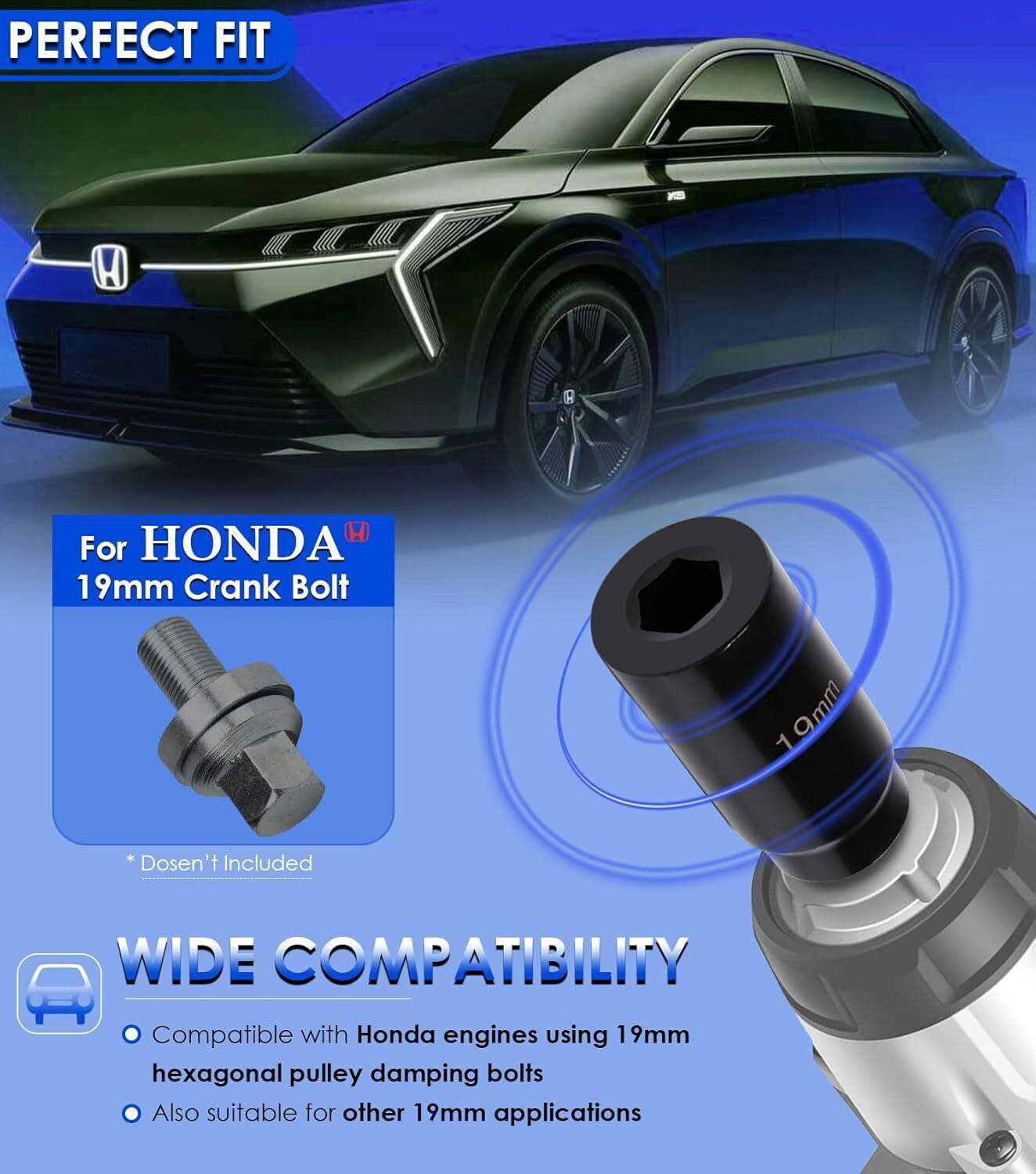 19mm Harmonic Balancer Impact Socket Pulley Damper Bolt Tool for Honda Engines