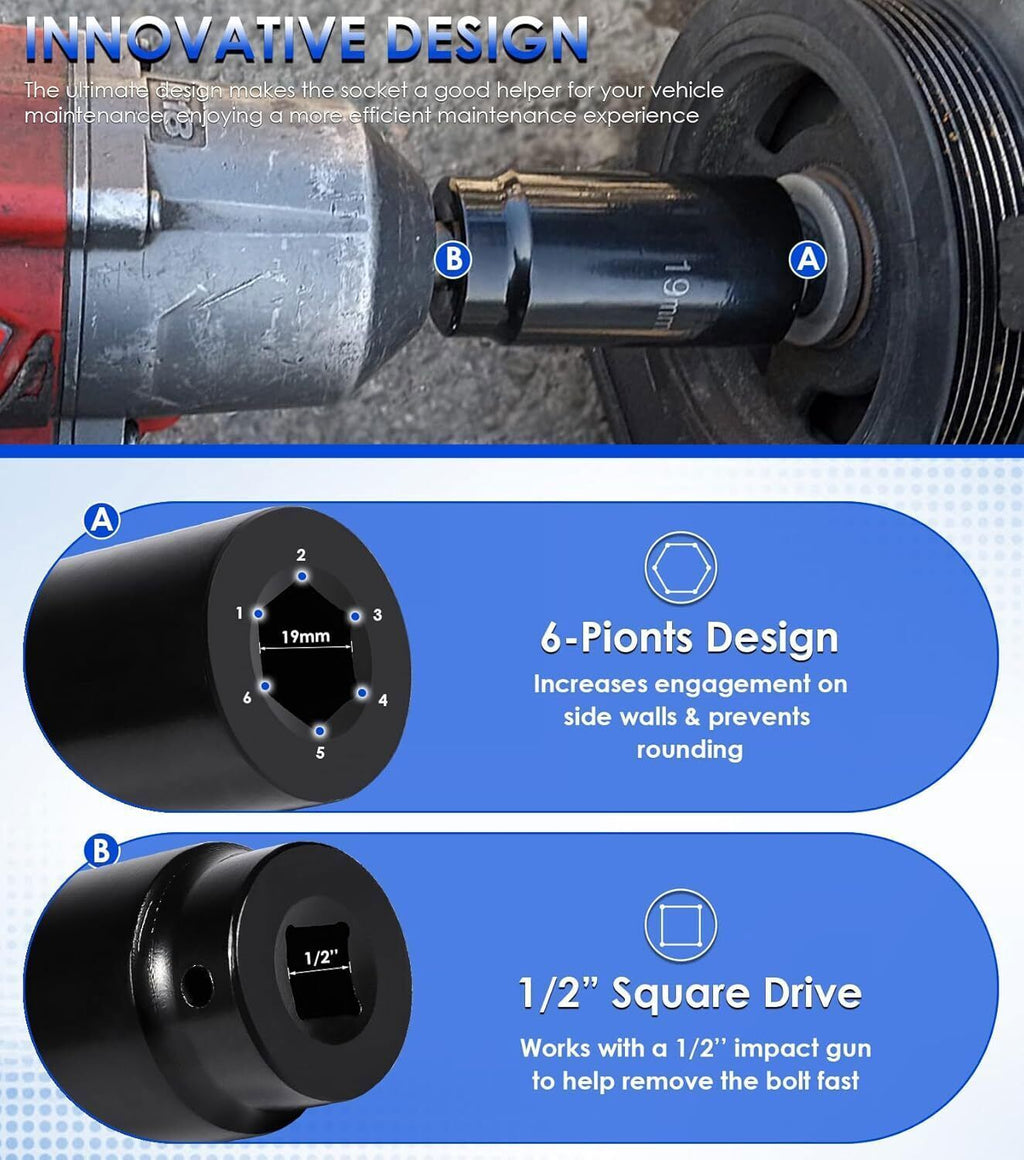 19mm Harmonic Balancer Impact Socket Pulley Damper Bolt Tool for Honda Engines