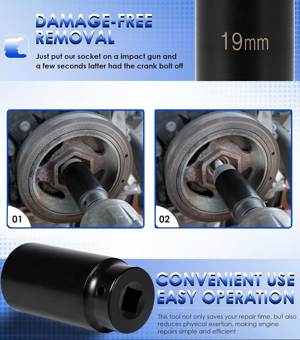 19mm Harmonic Balancer Impact Socket Pulley Damper Bolt Tool for Honda Engines
