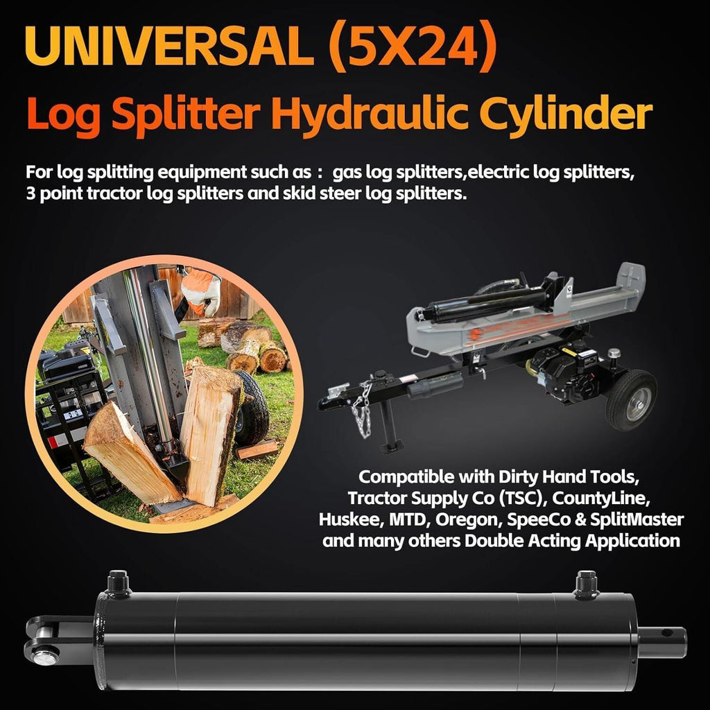 Hydraulic Cylinders Welded Double Acting 5" Bore 24"Stroke For Log Splitter 5x24