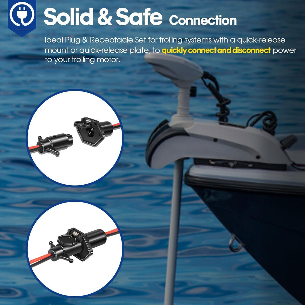 Pactrade Marine Boat Trolling Motor Plug & Socket Set 2-Wire 8 Gauage 12V