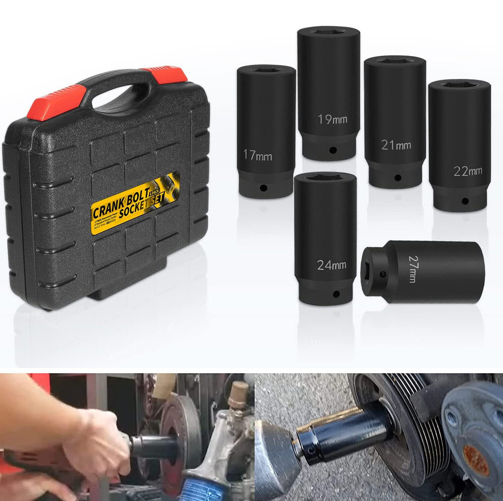 6 Pack Crank Bolt Socket Set 17/19/21/22/24/27mm Harmonic Balancer Impact Socket