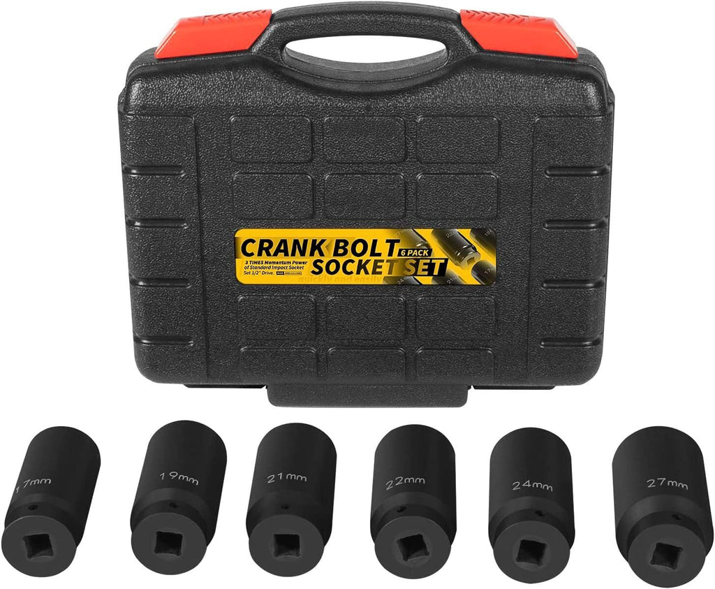 6 Pack Crank Bolt Socket Set 17/19/21/22/24/27mm Harmonic Balancer Impact Socket