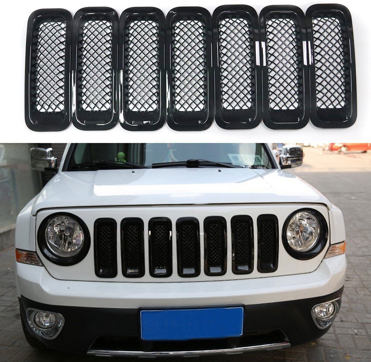 Front Mesh Grille Grill Angry Bird Headlight Cover for Jeep Patriot 2011-2018