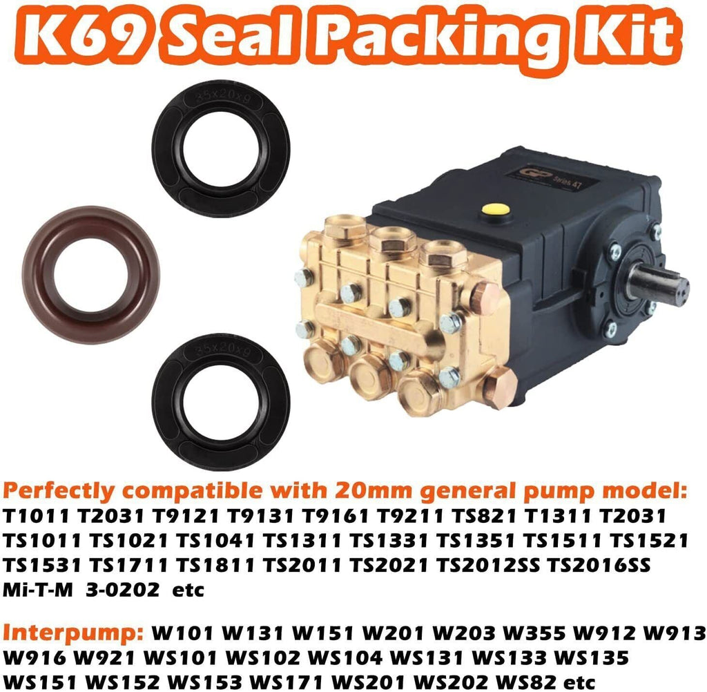Fits General Pump Kit 69 PACKING KIT 20mm, Repair Kit for GP K69 Interpump