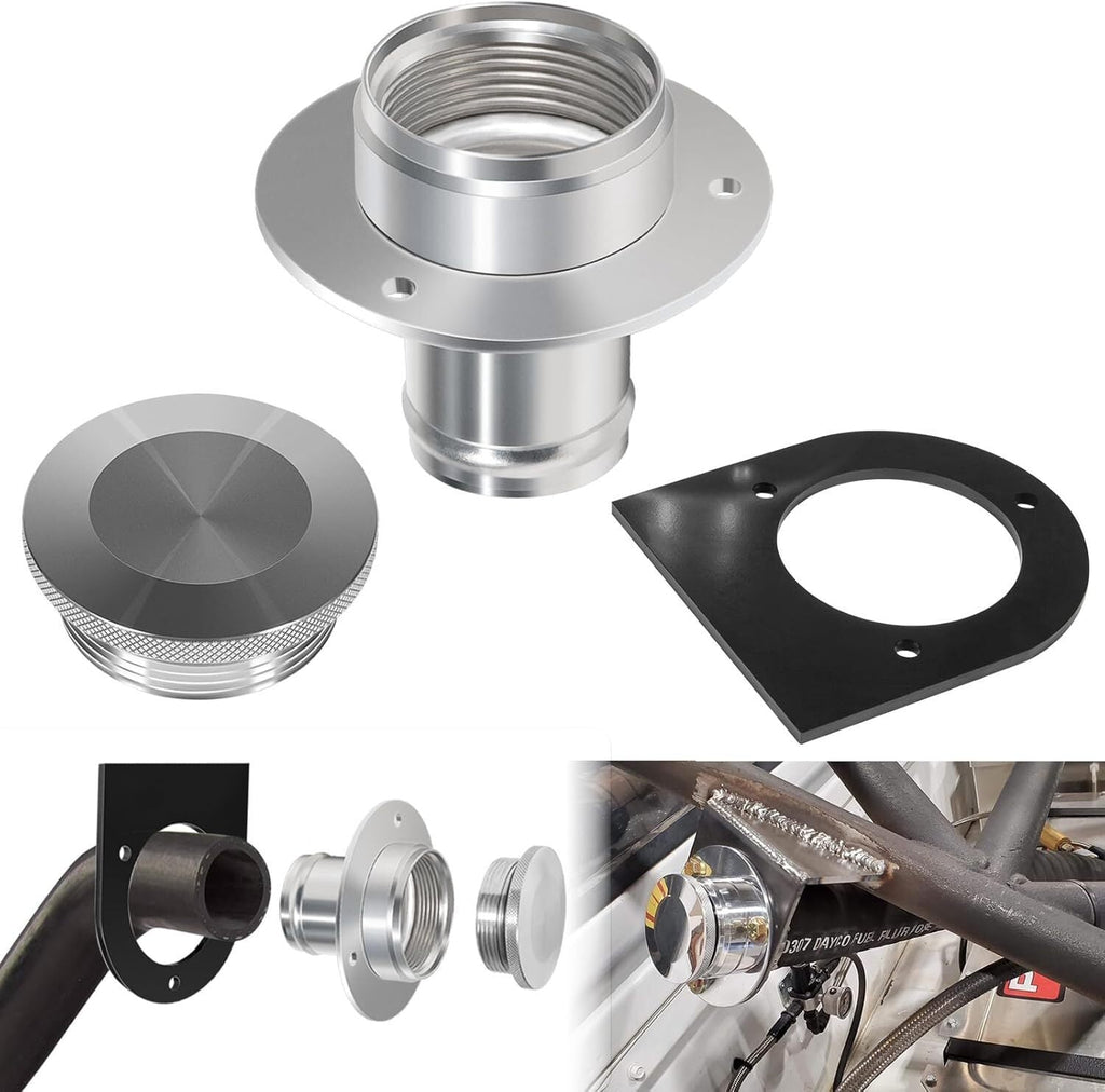 2" Fuel Filler Neck With Gas Cap Billet Aluminum & Weld-On Steel Mount Bracket