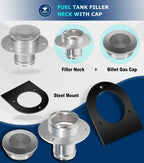 2" Fuel Filler Neck With Gas Cap Billet Aluminum & Weld-On Steel Mount Bracket