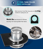 2" Fuel Filler Neck With Gas Cap Billet Aluminum & Weld-On Steel Mount Bracket