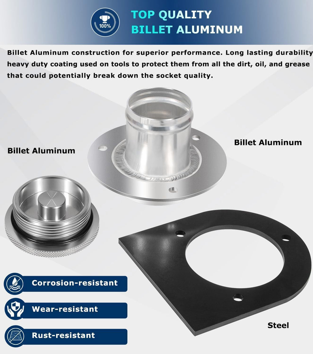 2" Fuel Filler Neck With Gas Cap Billet Aluminum & Weld-On Steel Mount Bracket