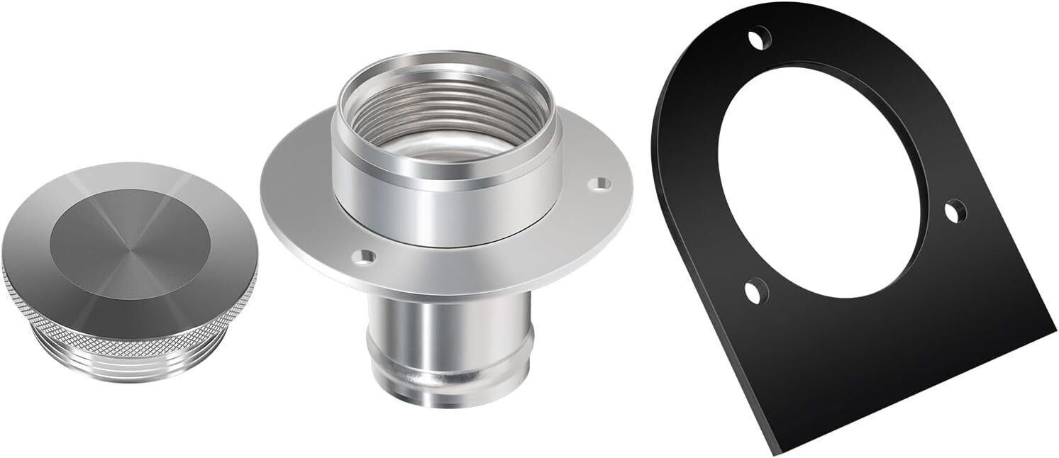 2" Fuel Filler Neck With Gas Cap Billet Aluminum & Weld-On Steel Mount Bracket