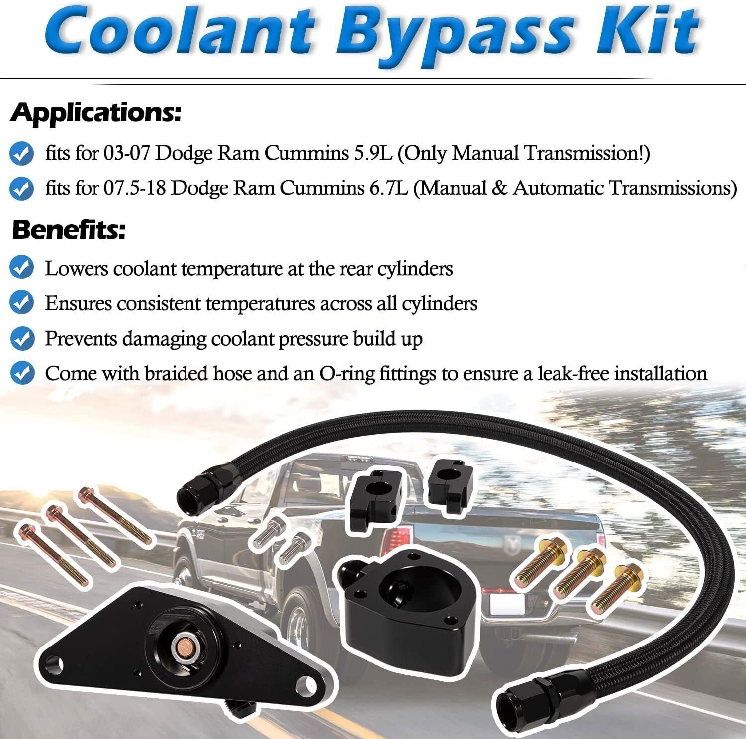 Freeze Coolant Bypass Kit For 2003-2007 Dodge Ram 5.9L &2007.5-2018 Cummins 6.7L