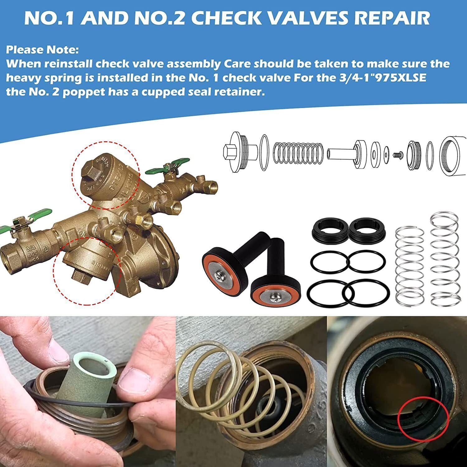 3/4"-1" Complete Repair Kit For Wilkins Backflow Preventer Zurn 975XL & 975XL2
