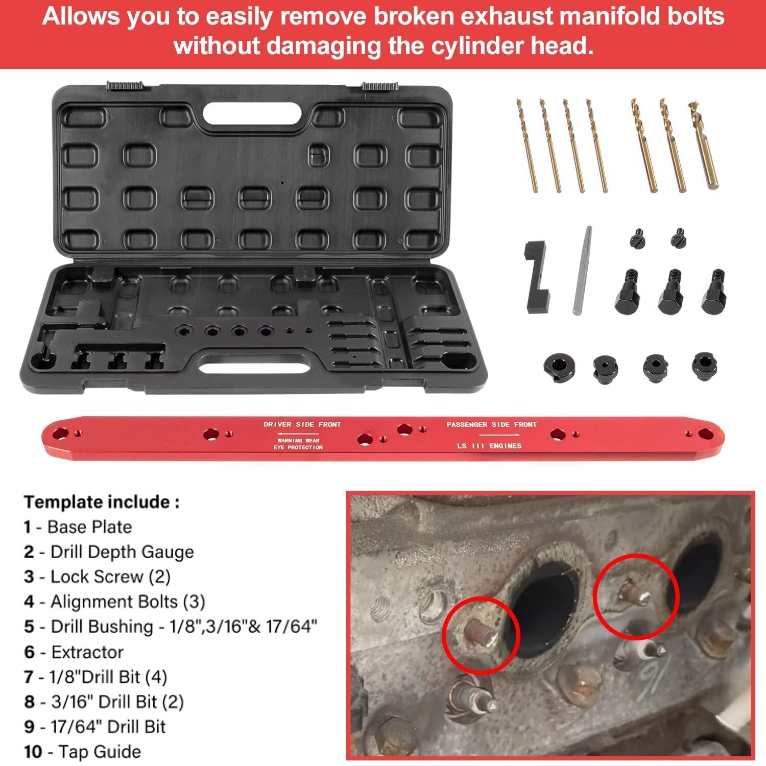 71400 Broken Exhaust Manifold Bolt Stud Drill Template for GM LSIII 4.8 5.3 6.0L