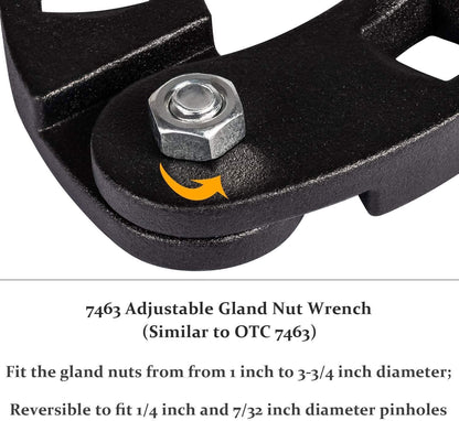 Adjustable Gland Nut Wrench Spanner Tool 7463 For Hydraulic Cylinders 1/2" Drive