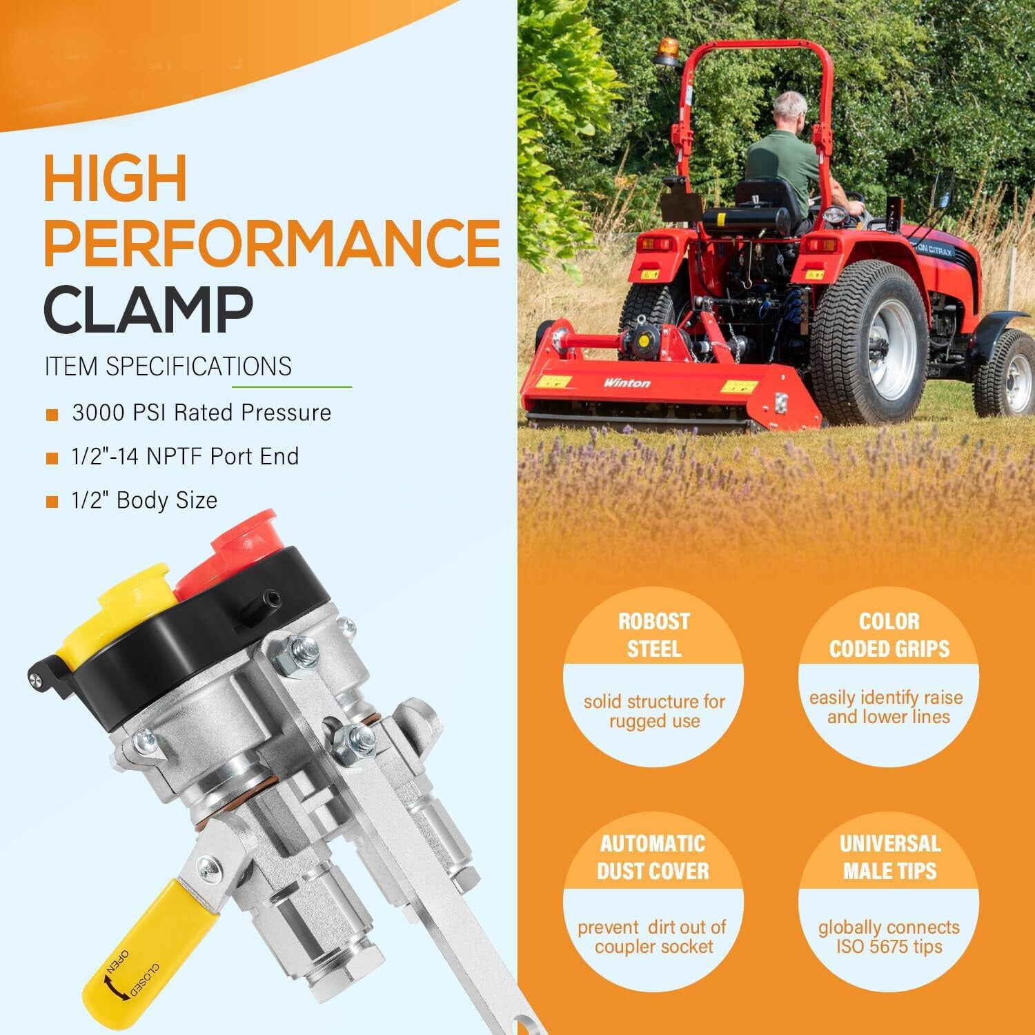 9500-4 Agricultural Tractor Clamp Kit For Pioneer Hydraulic Break-Away Coupler