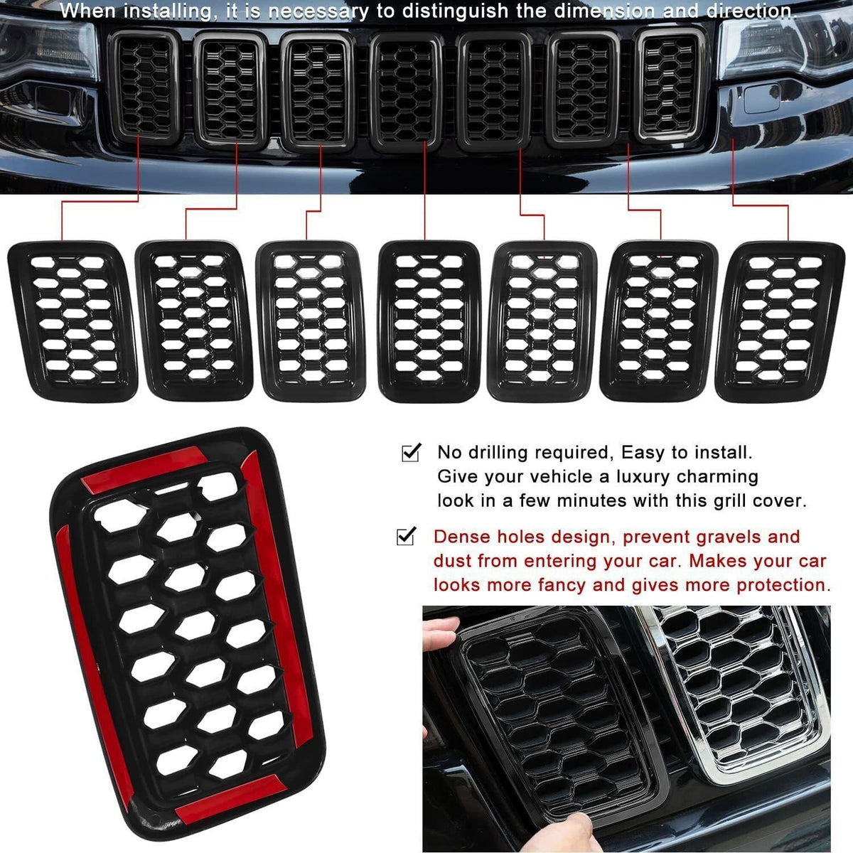 2017-2021 Jeep Grand Cherokee Honeycomb Grille Inserts 7-Piece