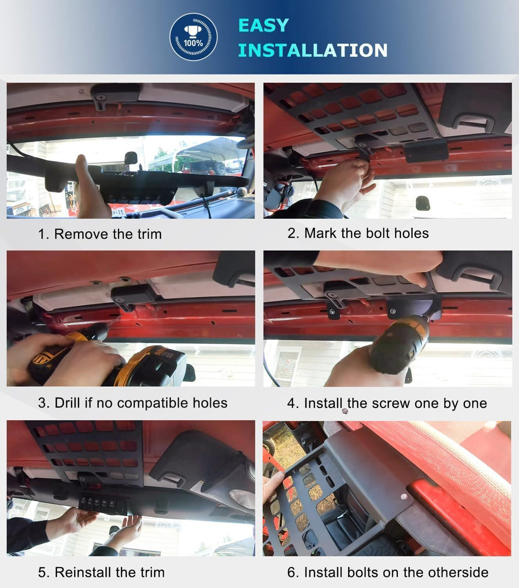 Top Roof Rack Cargo Hard Top Molle Panel for Jeep Wrangler JK 2007-2018(4-Door)