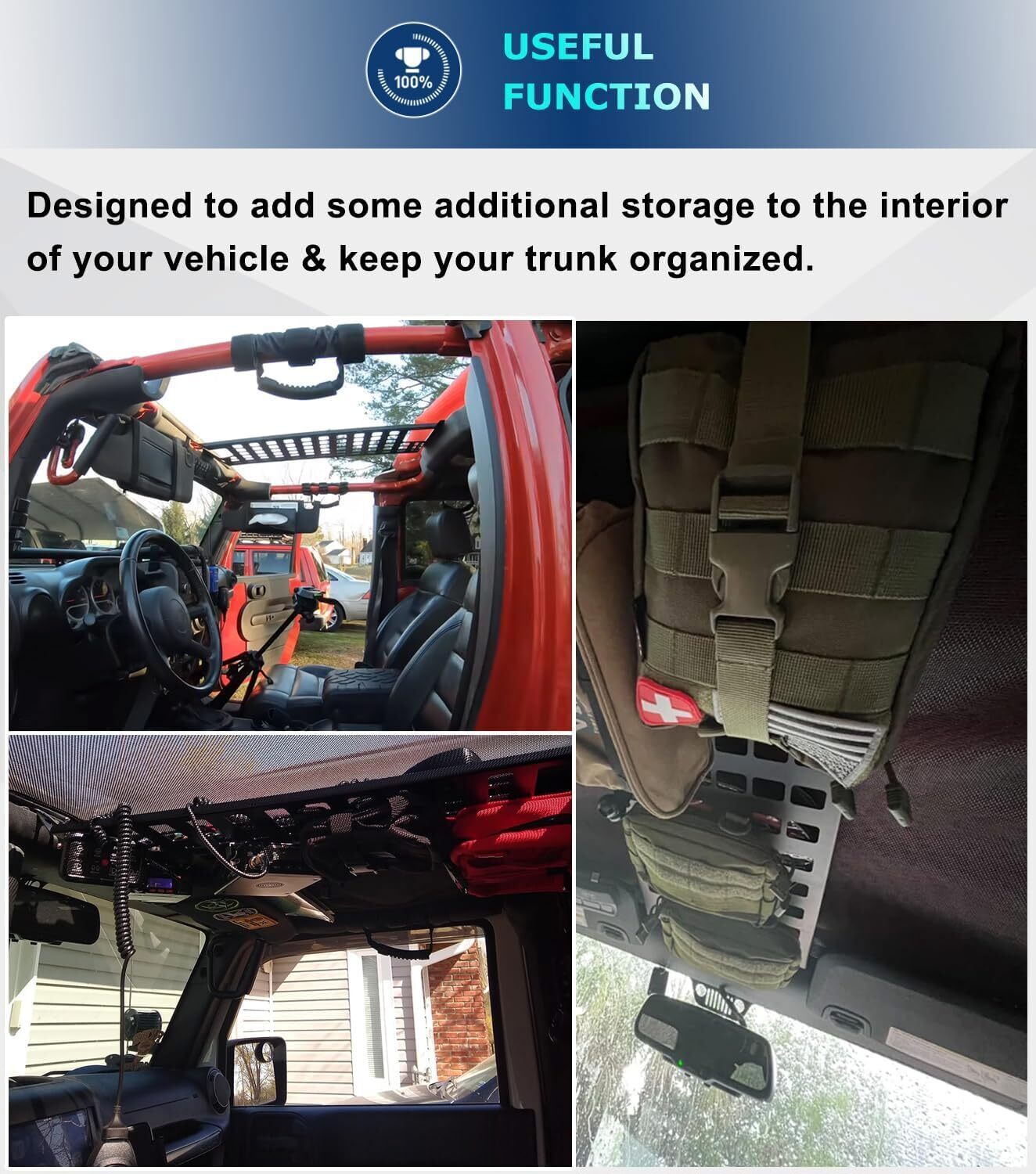 Top Roof Rack Cargo Hard Top Molle Panel for Jeep Wrangler JK 2007-2018(4-Door)