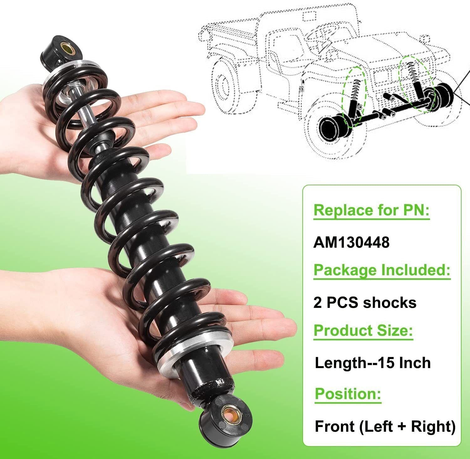 2Pcs Front shock absorbers for John Deere 4X2, 6X4, TH, TS. TX Gators AM130448