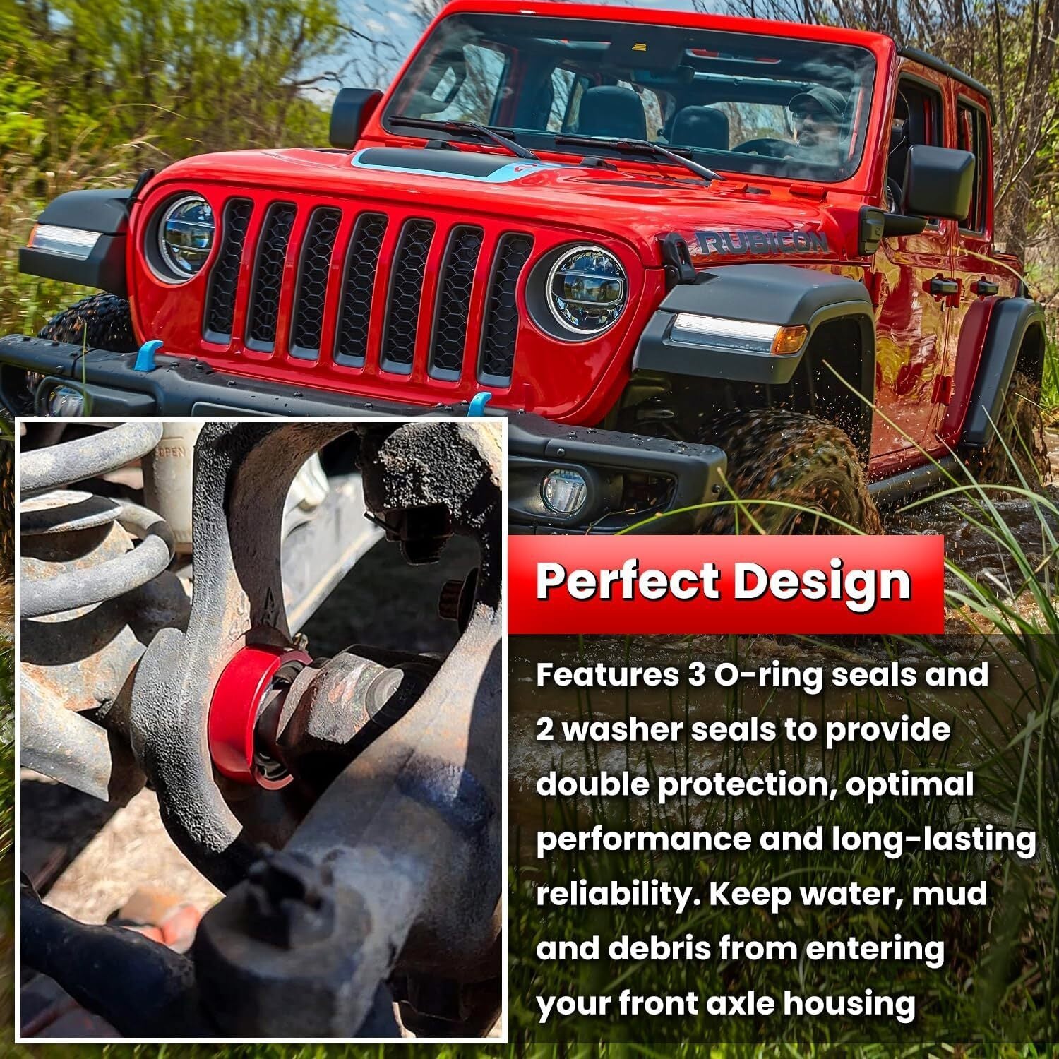 2Pcs Red Front Axle Tube Seal Kit MG21103 for Jeep Wrangler YJ JK TJ XJ ZJ MJ