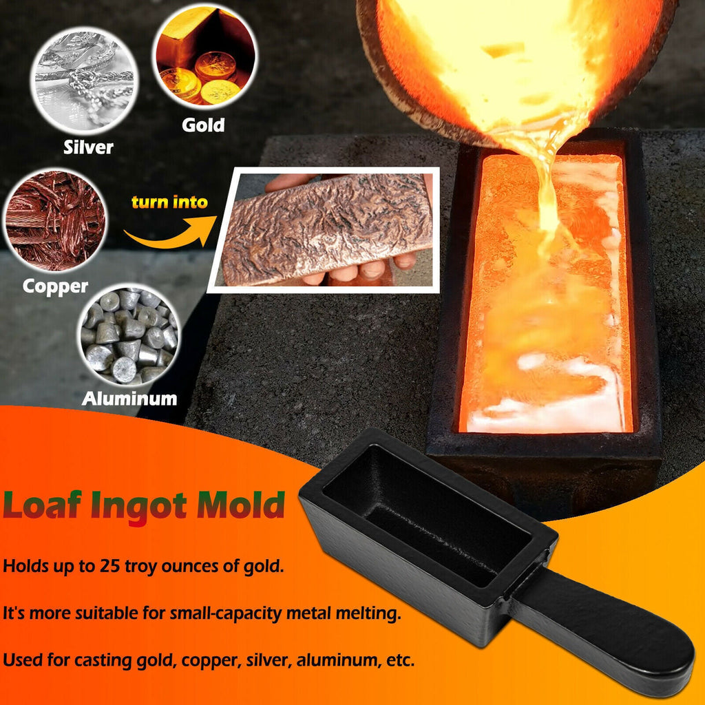 25 oz Loaf Cast Iron Ingot Mold for Melting Casting Gold Silver Copper Metals
