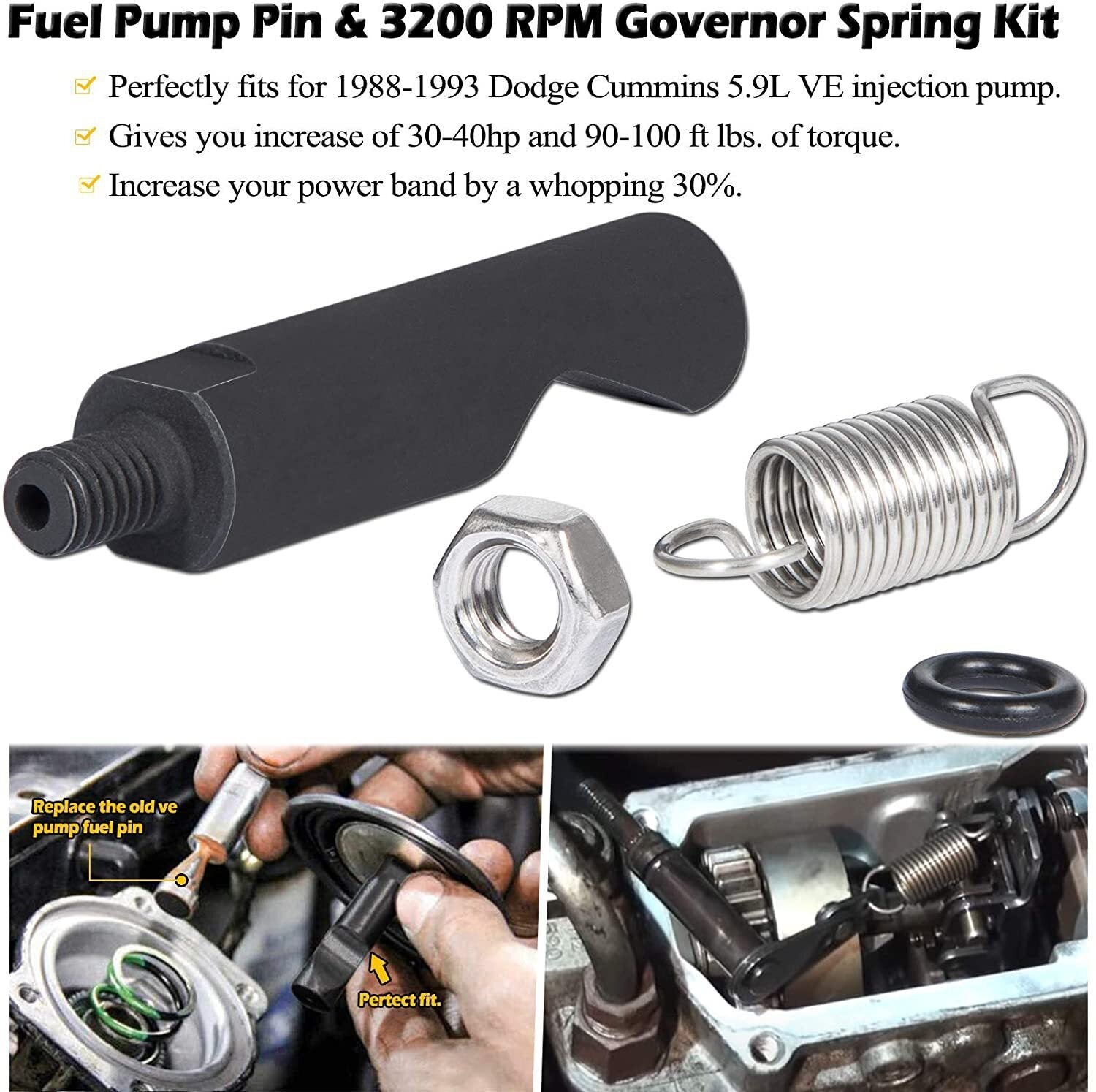 Pump Fuel Pin & 3200 RPM Governor Spring Kit for 1988-1993 Dodge Cummins 5.9L VE