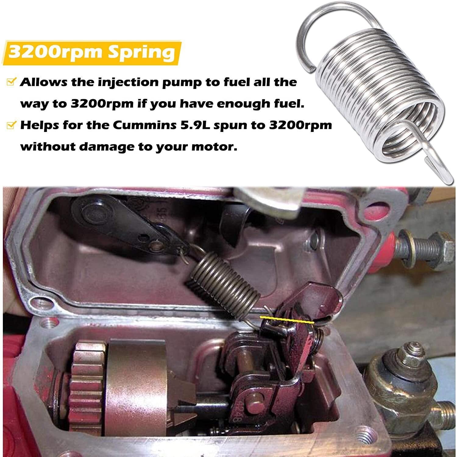 Pump Fuel Pin & 3200 RPM Governor Spring Kit for 1988-1993 Dodge Cummins 5.9L VE