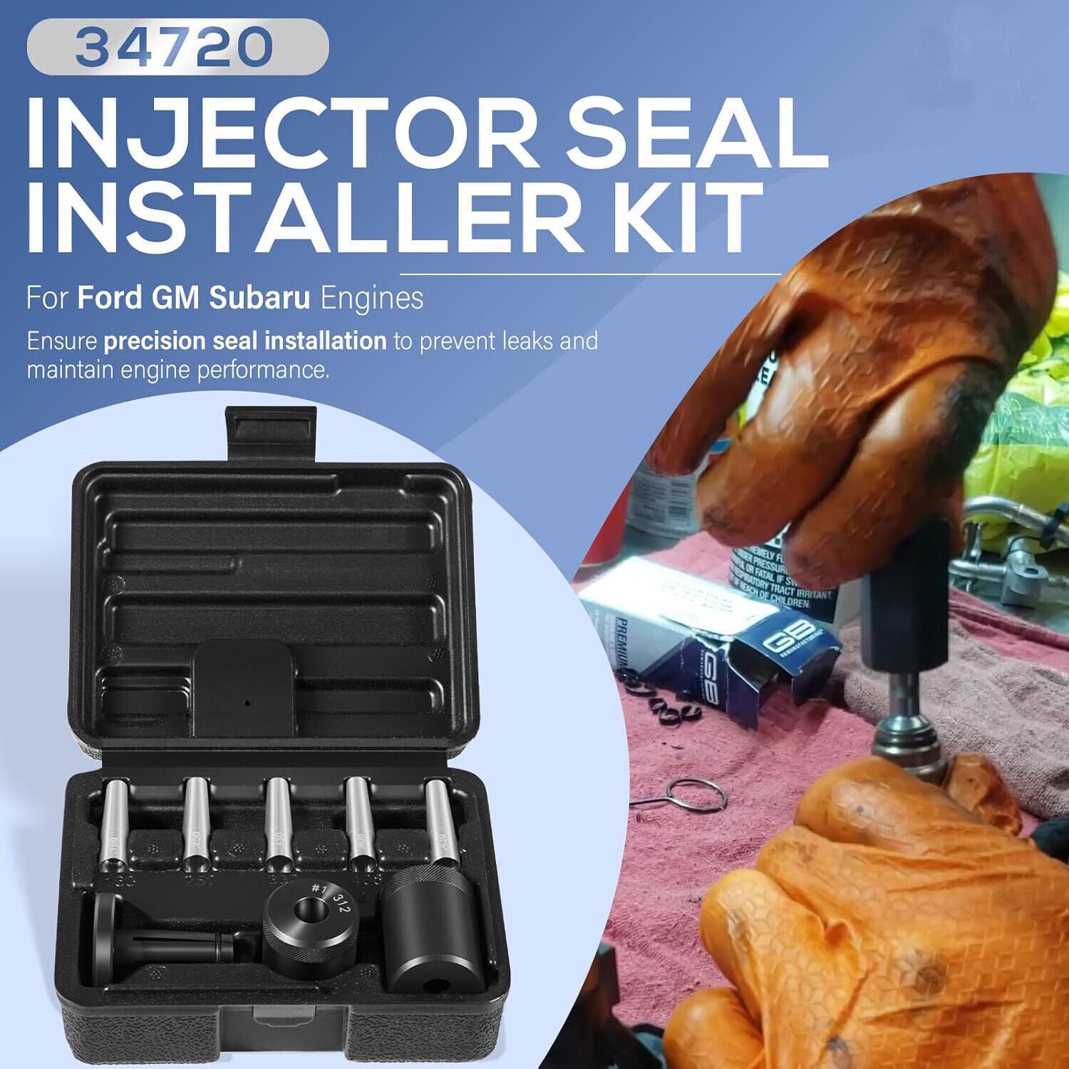 34720 Injector Seal Installer Kit For Many Ford, GM & Subaru Engines (8Pcs/set)
