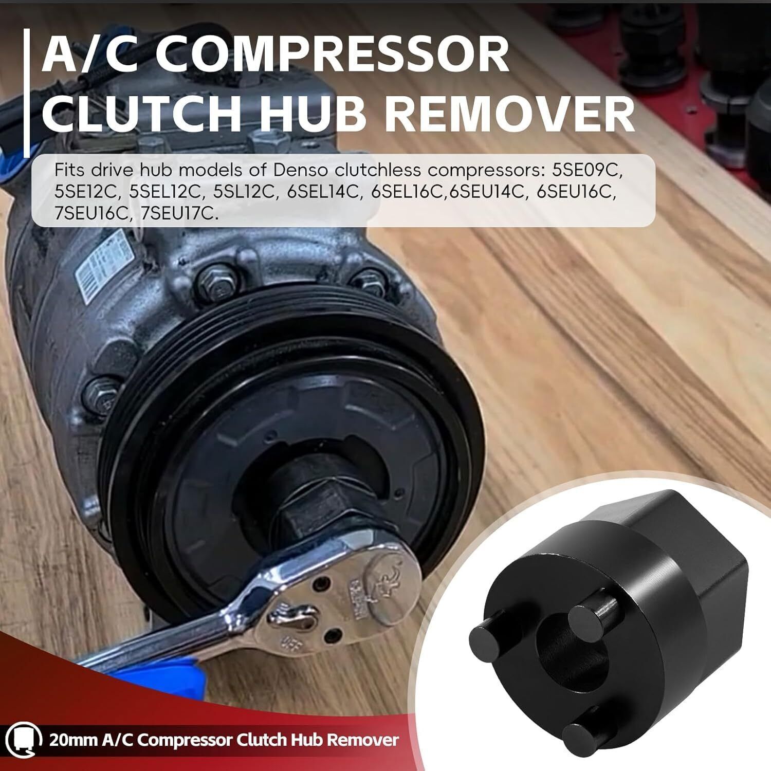 A/C Compressor Clutch Hub Remover Tool for BMW Mercedes Denso Clutchless 7SEU17C