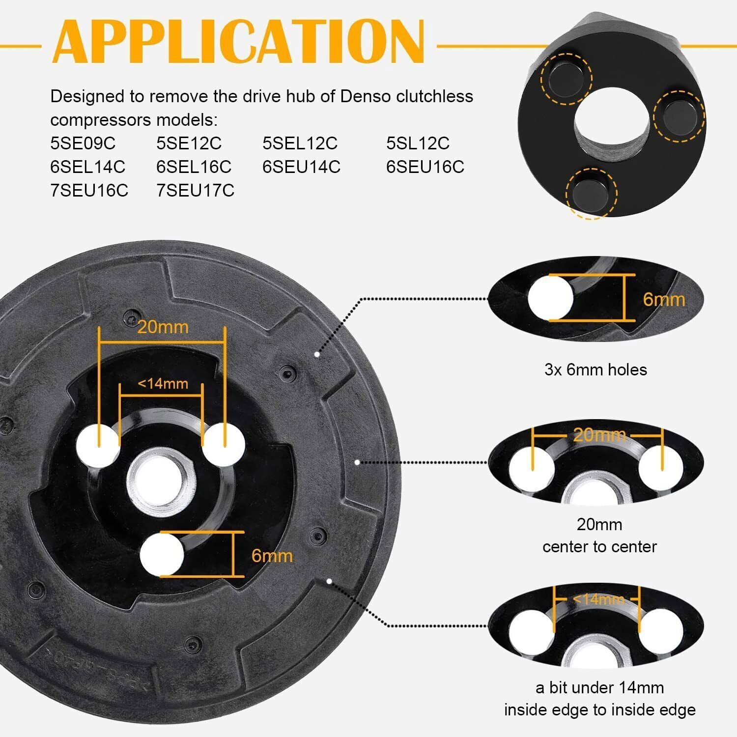 A/C Compressor Clutch Hub Remover Tool for BMW Mercedes Denso Clutchless 7SEU17C