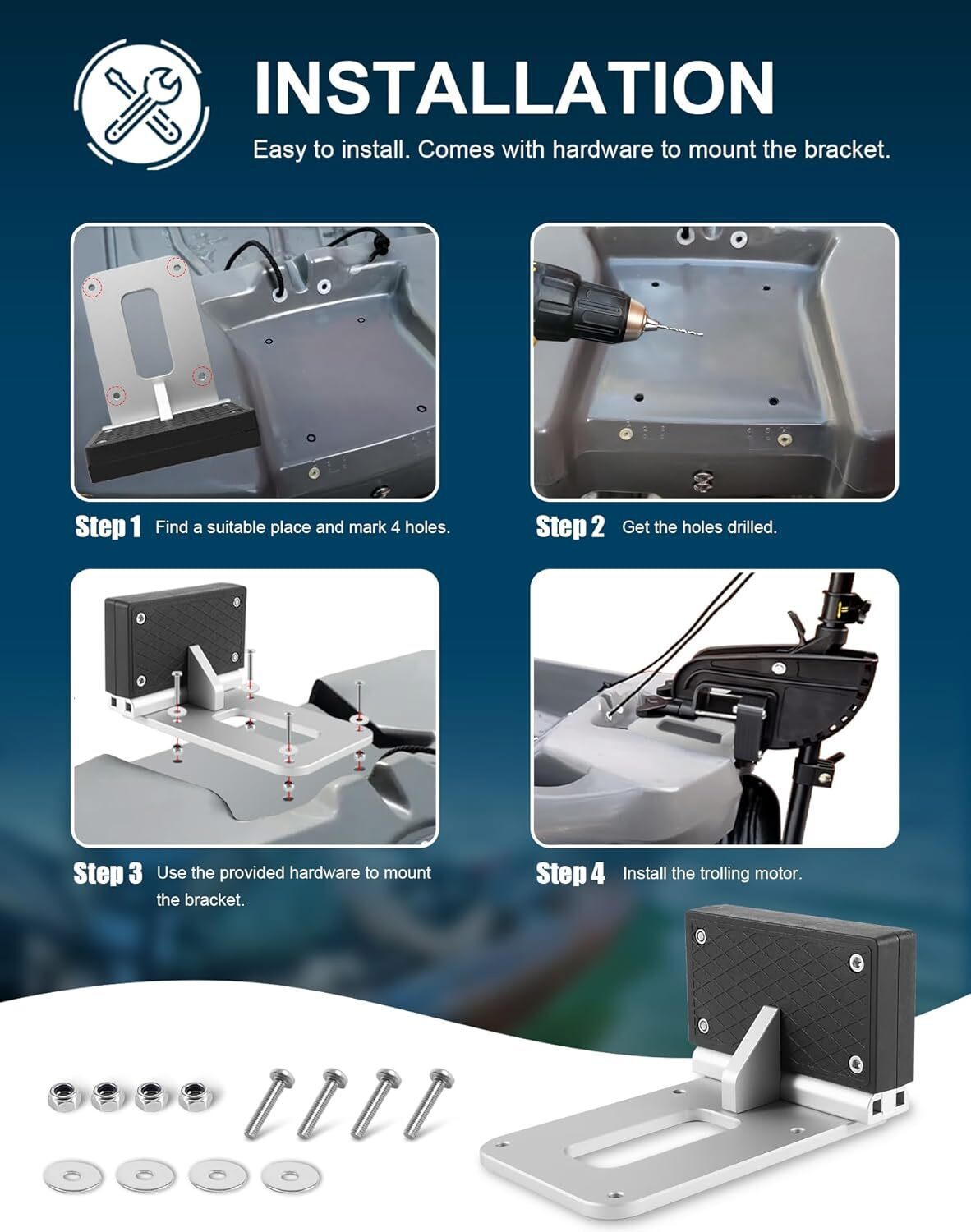 Universal Transom Trolling Motor Mount for Kayaks / Kayak Motor Mount Bracket