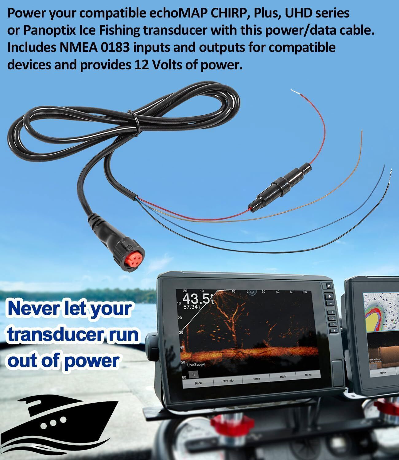 010-12445-00 Power Data Cable for Garmin echoMAP Chirp/Plus/UHD GPSMAP Panoptix