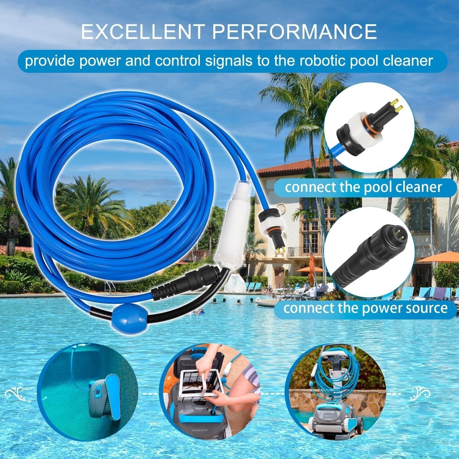 99958907-DIY 18M/60FT Blue 2-Wire Cable with Swivel for Dolphin Active 20, S200