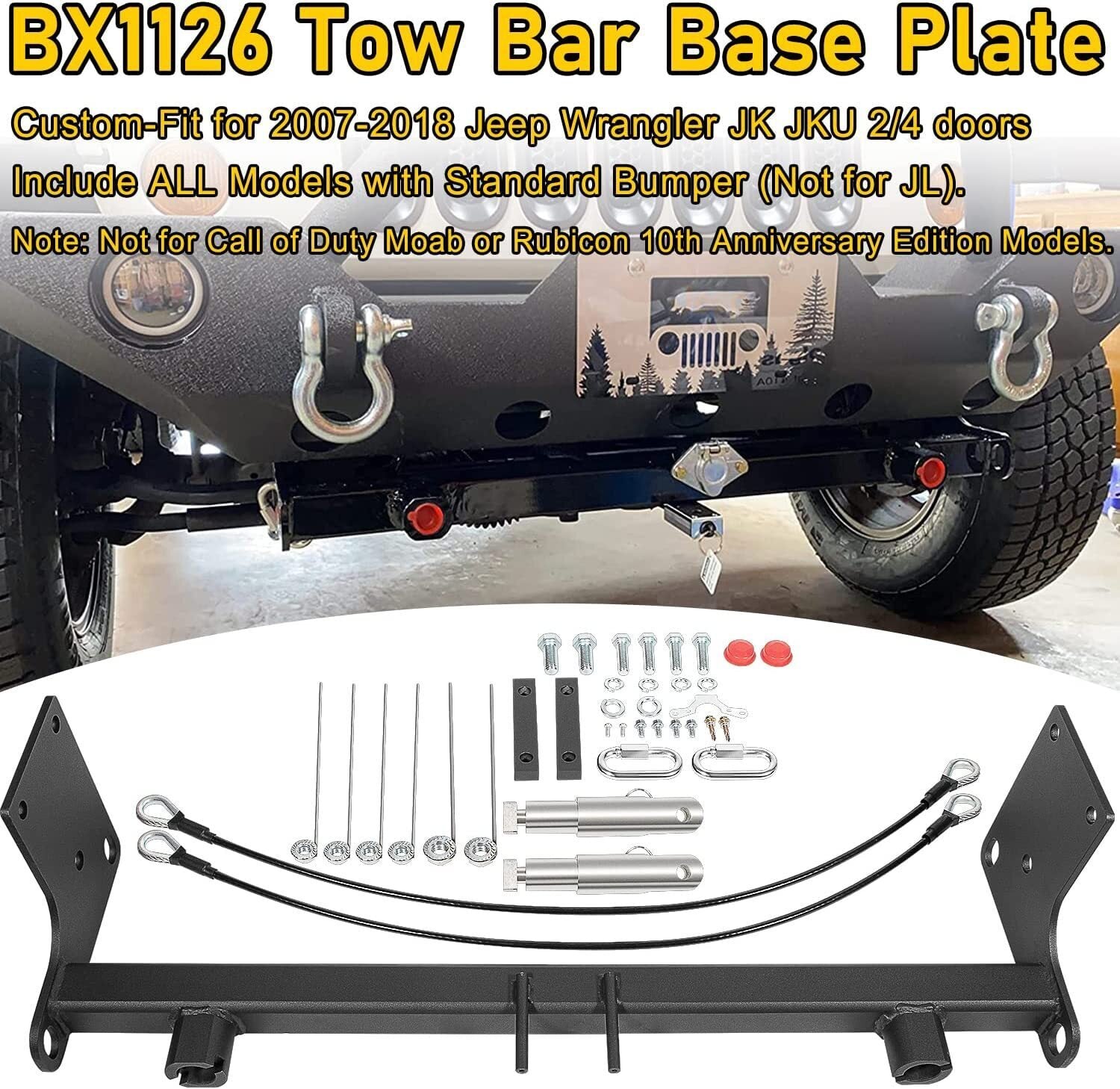 For Blue OX BX1126 Tow Bar Base Plate Bumper for 2007-2018 Jeep Wrangler JK JKU