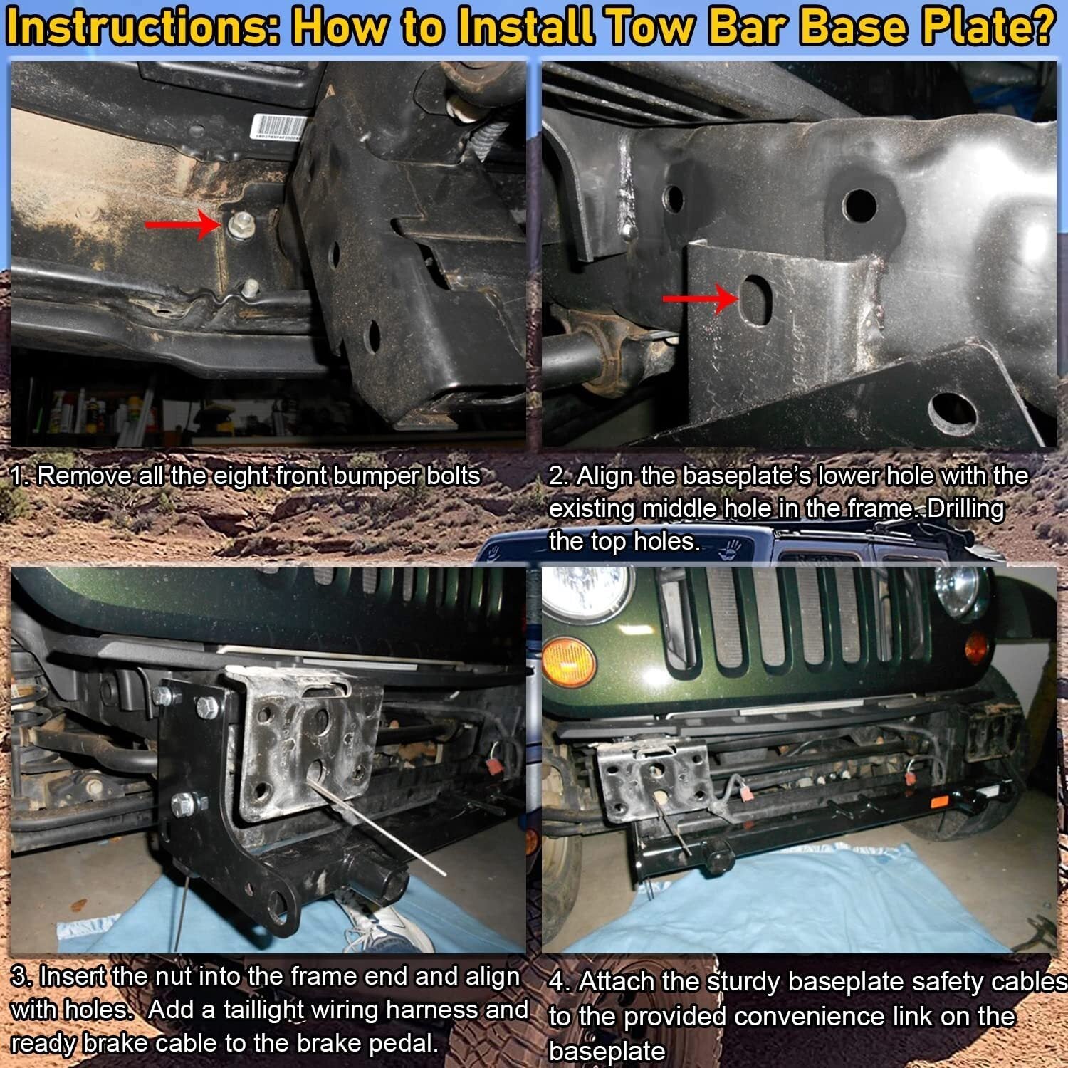 For Blue OX BX1126 Tow Bar Base Plate Bumper for 2007-2018 Jeep Wrangler JK JKU