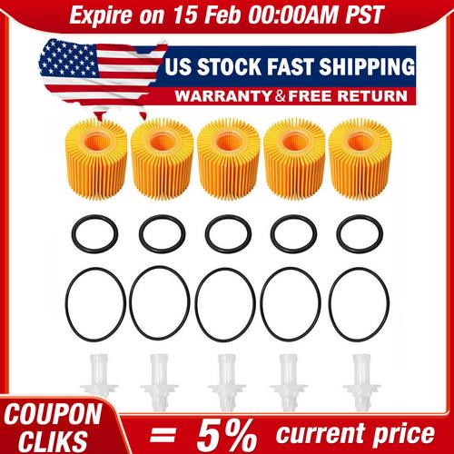 5PCS Oil Filter Kit 04152-YZZA1 ,04152-31090 Fit for Toyota Scion Lexus w/O-RING